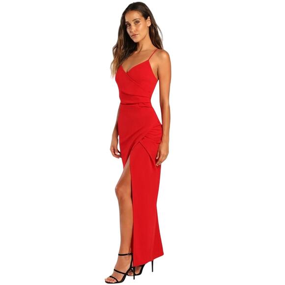 NWT Lulus Women's Sweetest Admirer Ruched Surplice Maxi Dress Red Size Small - Picture 1 of 13